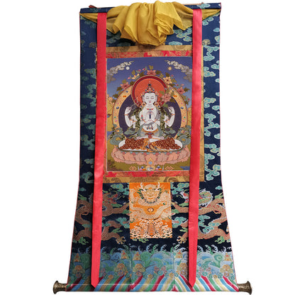 Gandhanra Tibetan Thangka Art - Chenrezig - Padmapani - from Kathok Monastery - Giclee Print with Mineral Pigments