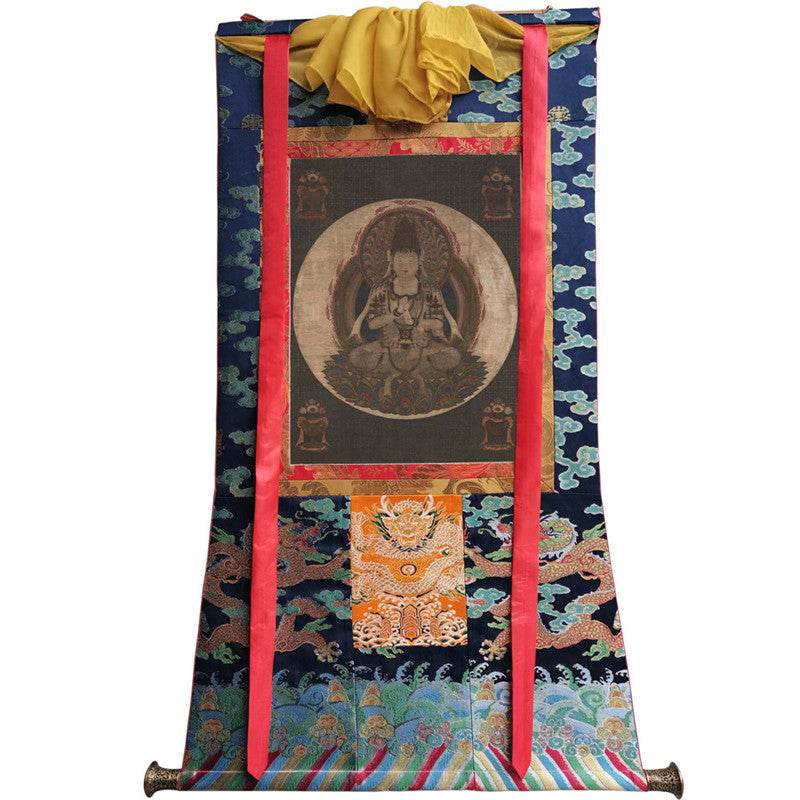 Mandala of the One-Syllable Golden Wheel Image - Tibetan thangka painting, size reference