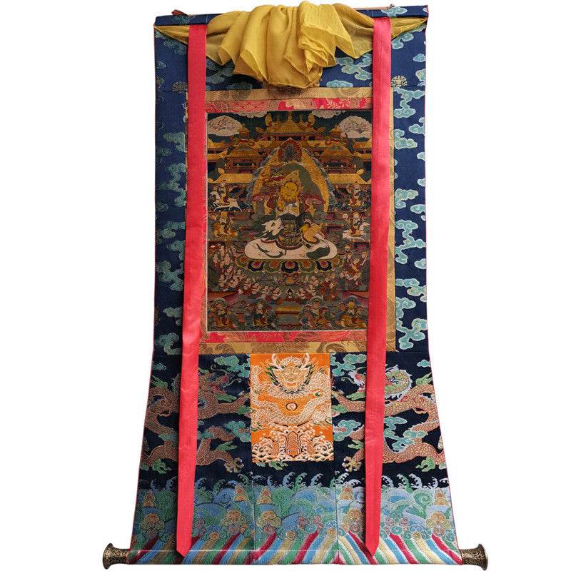 Yellow Jambhala Image - Tibetan thangka painting, size reference