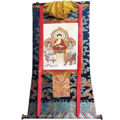 Shakyamuni,Manjusri,Samantabhadra Image - Tibetan thangka painting, size reference