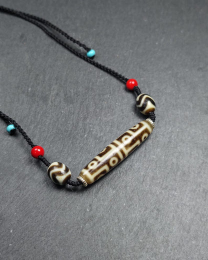 Antique 12 Eyes Dzi Bead Necklace | Tibetan Jewelry | Protection Charm for Perfection and Consummation | Spiritual Gift | 54*12mm