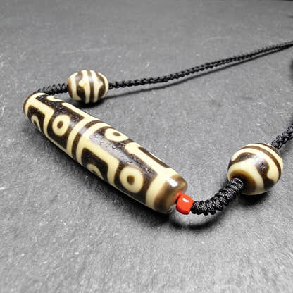 Antique 12 Eyes Dzi Bead Necklace for Man - Tibetan Buddhist bead necklace, front view