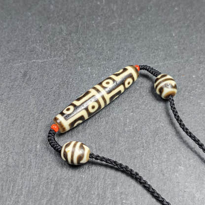 Antique 12 Eyes Dzi Bead Necklace for Man - Tibetan Buddhist bead necklace, close-up detail