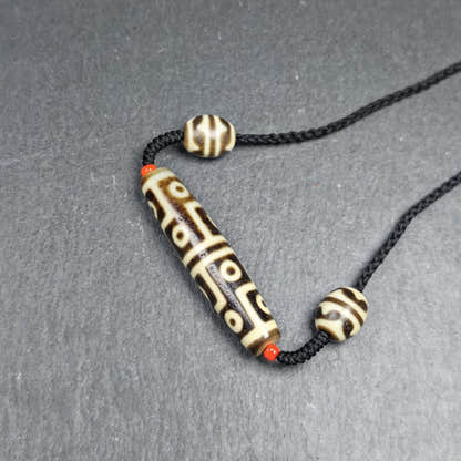 Antique 12 Eyes Dzi Bead Necklace for Man - Tibetan Buddhist bead necklace, view 4