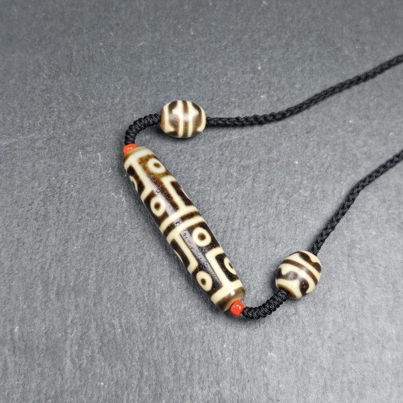 Antique 12 Eyes Dzi Bead Necklace for Man - Tibetan Buddhist bead necklace, view 4