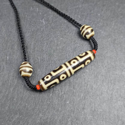 Antique 12 Eyes Dzi Bead Necklace for Man - Tibetan Buddhist bead necklace, view 5