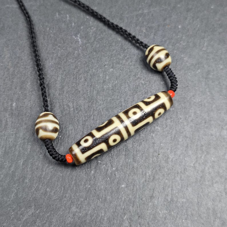 Antique 12 Eyes Dzi Bead Necklace for Man - Tibetan Buddhist bead necklace, view 5