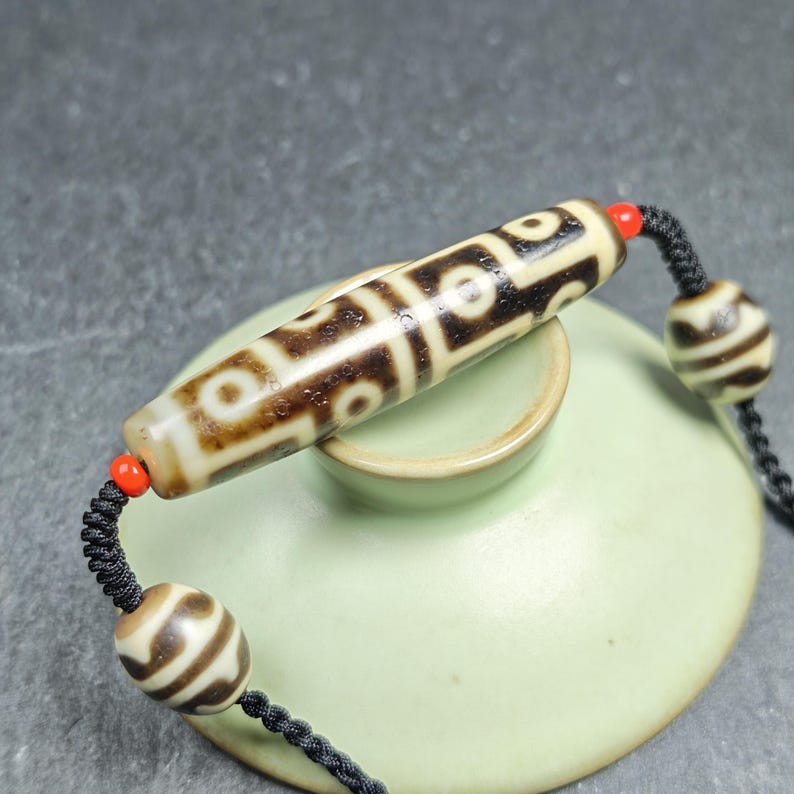 Antique 12 Eyes Dzi Bead Necklace for Man - Tibetan Buddhist bead necklace, view 6
