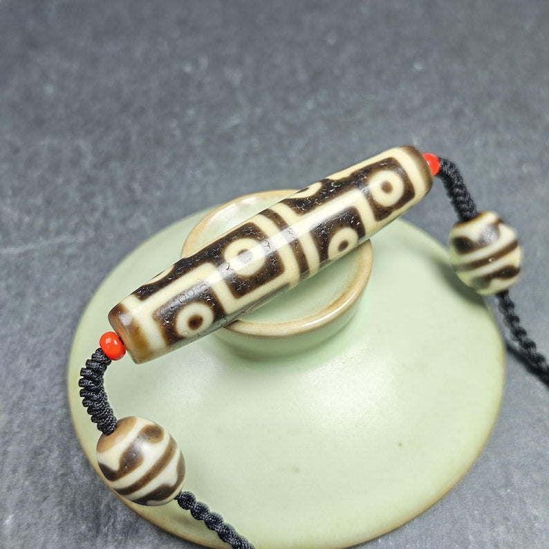 Antique 12 Eyes Dzi Bead Necklace for Man | Tibetan Jewelry | Protection Charm for Perfection and Consummation | Spiritual Gift | 57*12mm