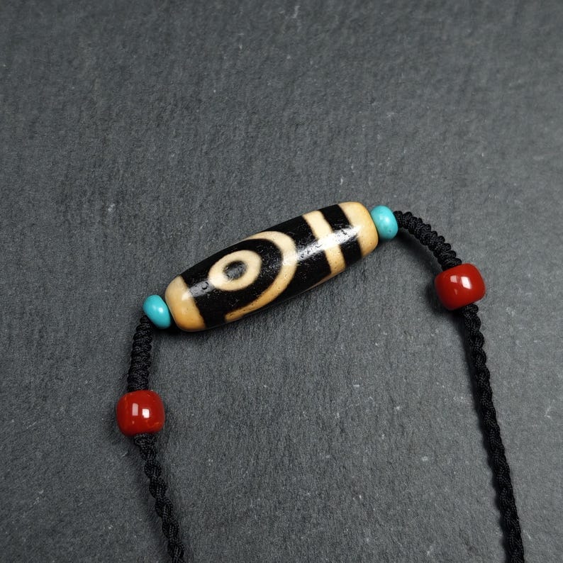 Antique 2 Eyes Dzi Bead Necklace | Tibetan Jewelry | Protection Charm for Happy and Harmonious | Spiritual Gift | 37*12mm