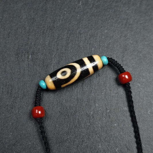 Antique 2 Eyes Dzi Bead Necklace | Tibetan Jewelry | Protection Charm for Happy and Harmonious | Spiritual Gift | 37*12mm