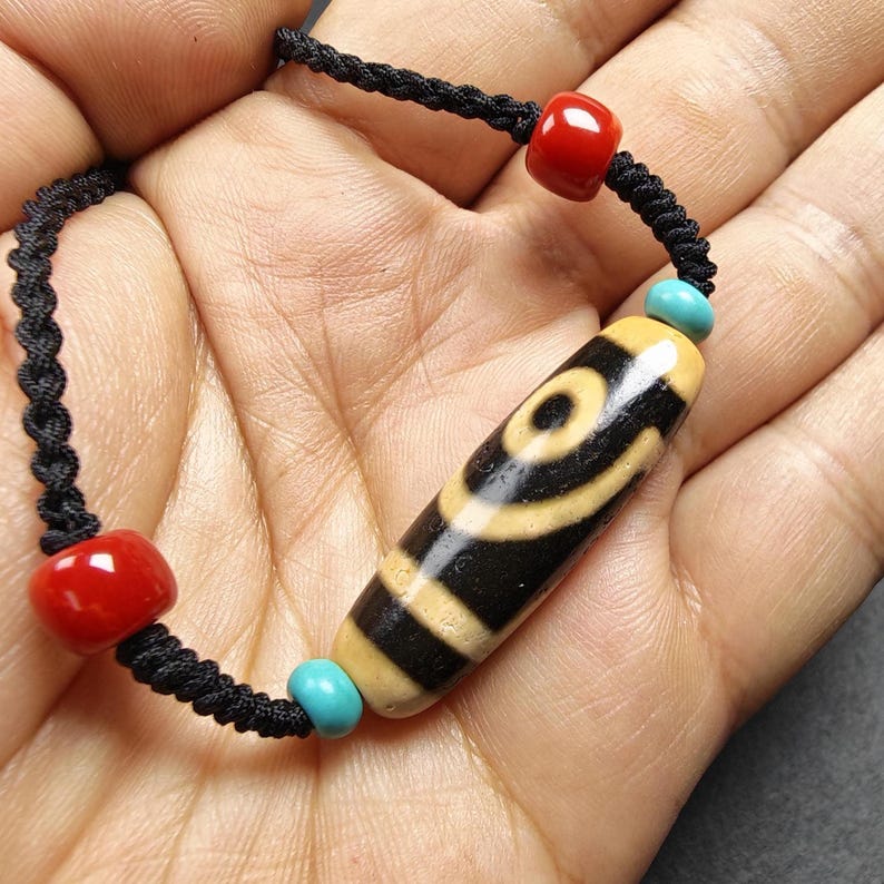 Antique 2 Eyes Dzi Bead Necklace | Tibetan Jewelry | Protection Charm for Happy and Harmonious | Spiritual Gift | 37*12mm