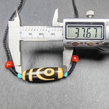 Antique 2 Eyes Dzi Bead Necklace | Tibetan Jewelry | Protection Charm for Happy and Harmonious | Spiritual Gift | 37*12mm