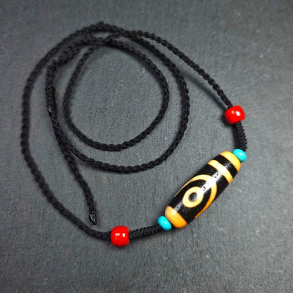 Antique 2 Eyes Dzi Bead Necklace | Tibetan Jewelry | Protection Charm for Happy and Harmonious | Spiritual Gift | 37*12mm