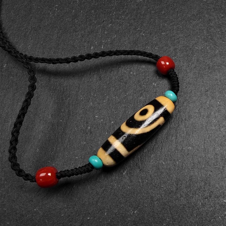 Antique 2 Eyes Dzi Bead Necklace | Tibetan Jewelry | Protection Charm for Happy and Harmonious | Spiritual Gift | 37*12mm