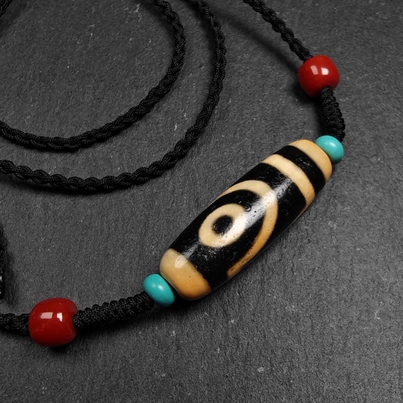 Antique 2 Eyes Dzi Bead Necklace | Tibetan Jewelry | Protection Charm for Happy and Harmonious | Spiritual Gift | 37*12mm