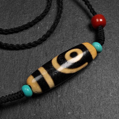 Antique 2 Eyes Dzi Bead Necklace | Tibetan Jewelry | Protection Charm for Happy and Harmonious | Spiritual Gift | 37*12mm