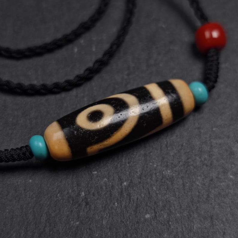Antique 2 Eyes Dzi Bead Necklace | Tibetan Jewelry | Protection Charm for Happy and Harmonious | Spiritual Gift | 37*12mm