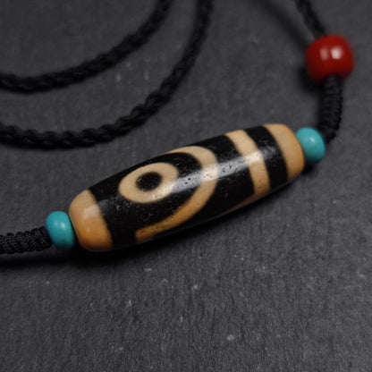 Antique 2 Eyes Dzi Bead Necklace | Tibetan Jewelry | Protection Charm for Happy and Harmonious | Spiritual Gift | 37*12mm
