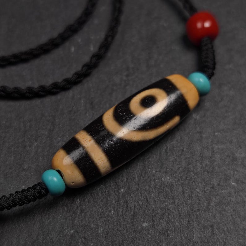 Antique 2 Eyes Dzi Bead Necklace | Tibetan Jewelry | Protection Charm for Happy and Harmonious | Spiritual Gift | 37*12mm