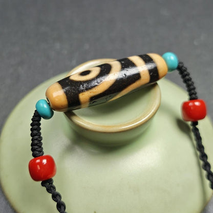 Antique 2 Eyes Dzi Bead Necklace | Tibetan Jewelry | Protection Charm for Happy and Harmonious | Spiritual Gift | 37*12mm