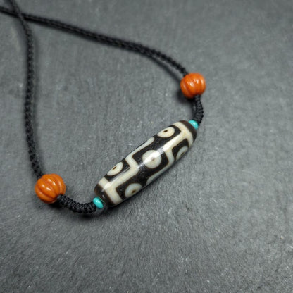 Antique 9 Eyes Dzi Bead Necklace | Tibetan Jewelry | Protection Charm for Happy and Harmonious | Spiritual Gift | 41*12mm