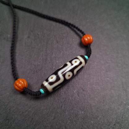 Antique 9 Eyes Dzi Bead Necklace | Tibetan Jewelry | Protection Charm for Happy and Harmonious | Spiritual Gift | 41*12mm