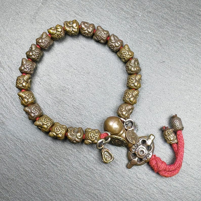 Antique Handhold Wrist Mala - 9mm Tibetan Garuda Bracelet - Made of Thokcha - Lucky Rosary - Spiritual Gift