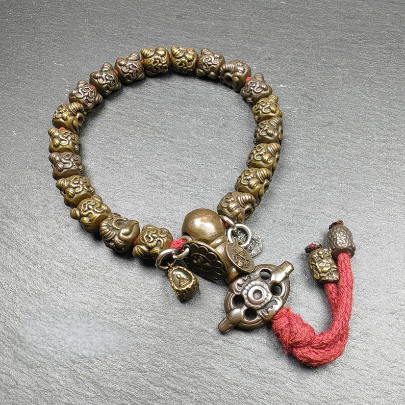 Antique Handhold Wrist Mala - 9mm Tibetan Garuda Bracelet - Made of Thokcha - Lucky Rosary - Spiritual Gift