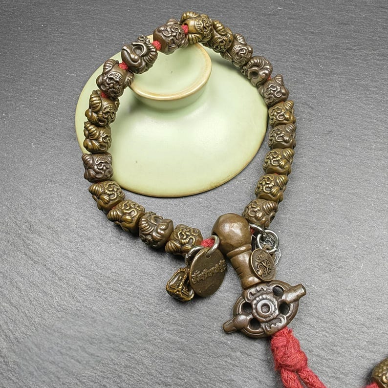 Antique Handhold Wrist Mala - 9mm Tibetan Garuda Bracelet - Made of Thokcha - Lucky Rosary - Spiritual Gift