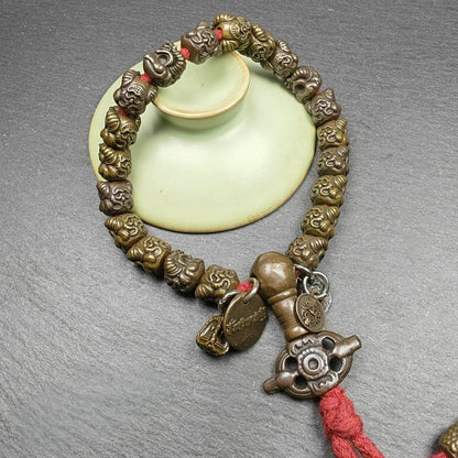 Antique Handhold Wrist Mala - 9mm Tibetan Garuda Bracelet - Made of Thokcha - Lucky Rosary - Spiritual Gift