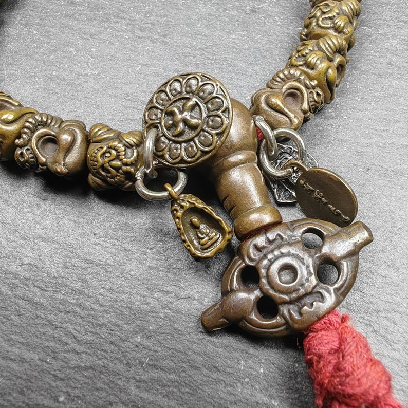 Antique Handhold Wrist Mala - 9mm Tibetan Garuda Bracelet - Made of Thokcha - Lucky Rosary - Spiritual Gift