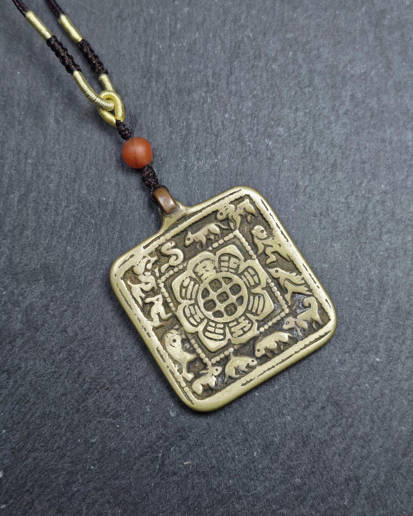 Antique Tibetan Calendar Badge - SIPAHO(srid pa ho) Amulet, Tibetan Buddhist Protective Talisman Melong, Jiugong Bagua