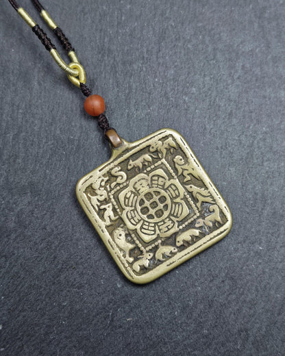 Antique Tibetan Calendar Badge - SIPAHO(srid pa ho) Amulet, Tibetan Buddhist Protective Talisman Melong, Jiugong Bagua