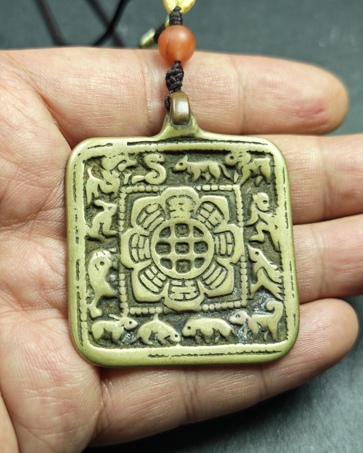 Antique Tibetan Calendar Badge - SIPAHO(srid pa ho) Amulet, Tibetan Buddhist Protective Talisman Melong, Jiugong Bagua