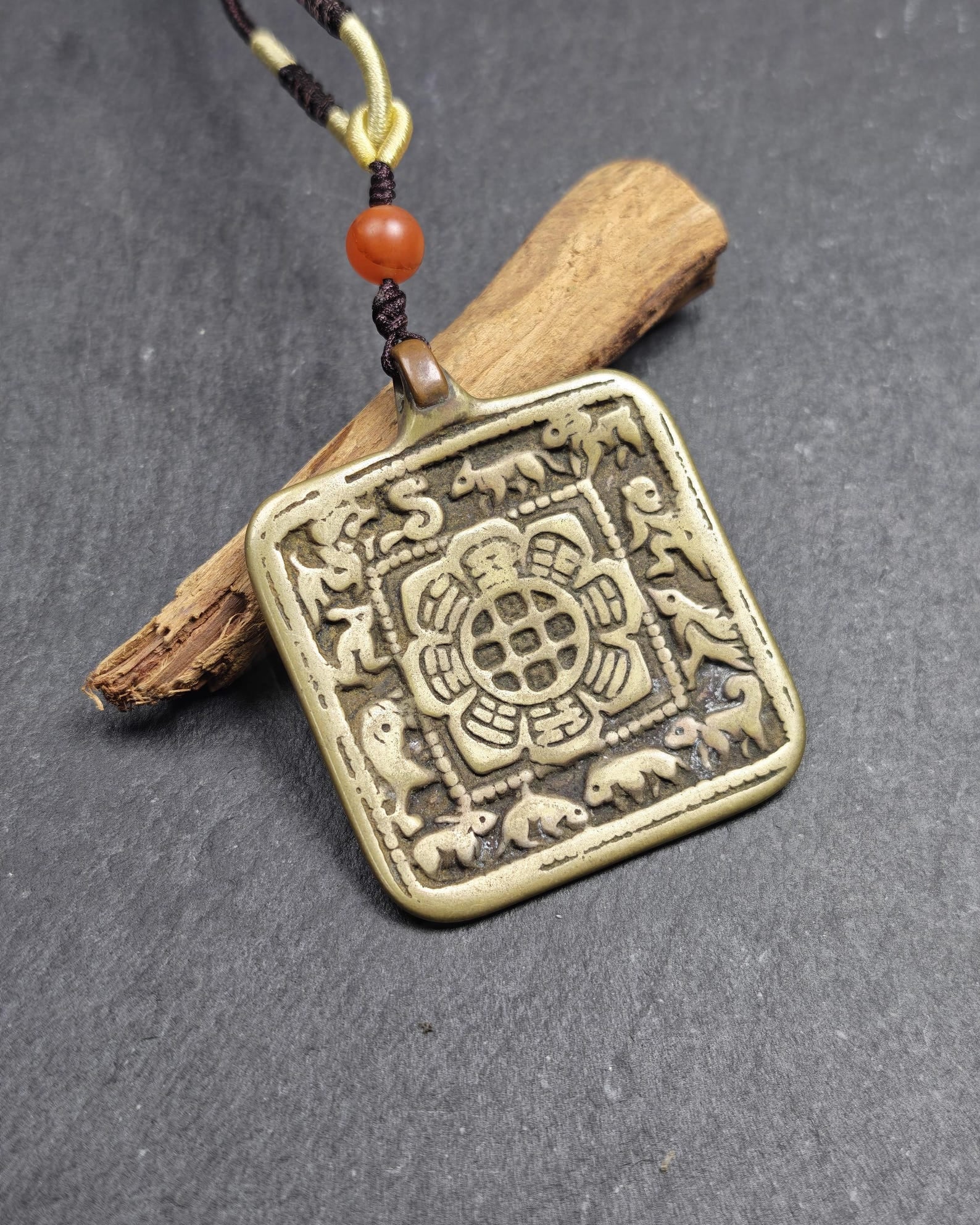 Antique Tibetan Calendar Badge - SIPAHO(srid pa ho) Amulet, Tibetan Buddhist Protective Talisman Melong, Jiugong Bagua