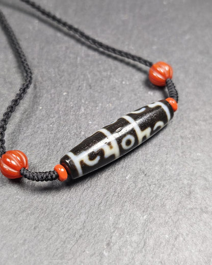 Antique Tibetan Dzi Neckalce - Guru Rinpoche Three Realms 3 Eyes Dzi Bead,50× 12 mm, Decadess Old,Spiritual Gift