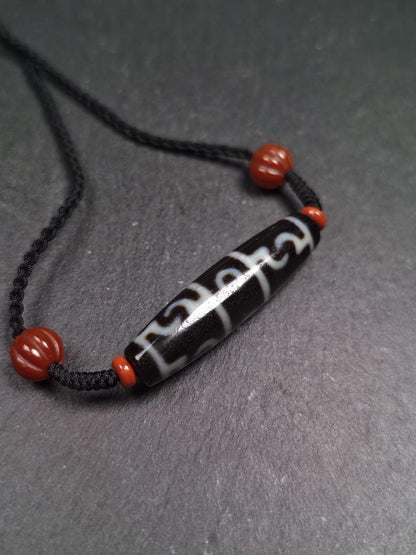 Antique Tibetan Dzi Neckalce - Guru Rinpoche Three Realms 3 Eyes Dzi Bead,50× 12 mm, Decadess Old,Spiritual Gift