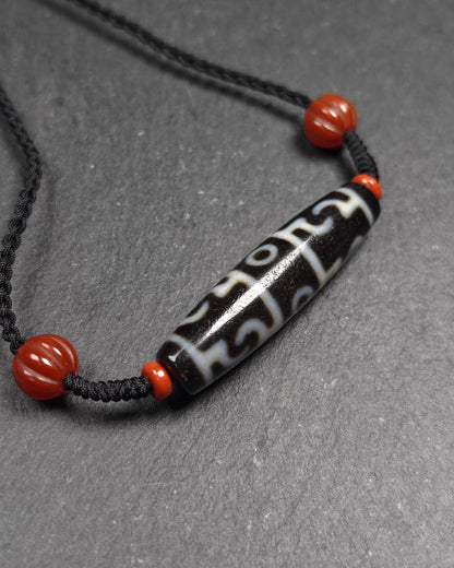 Antique Tibetan Dzi Neckalce - Guru Rinpoche Three Realms 3 Eyes Dzi Bead,50× 12 mm, Decadess Old,Spiritual Gift