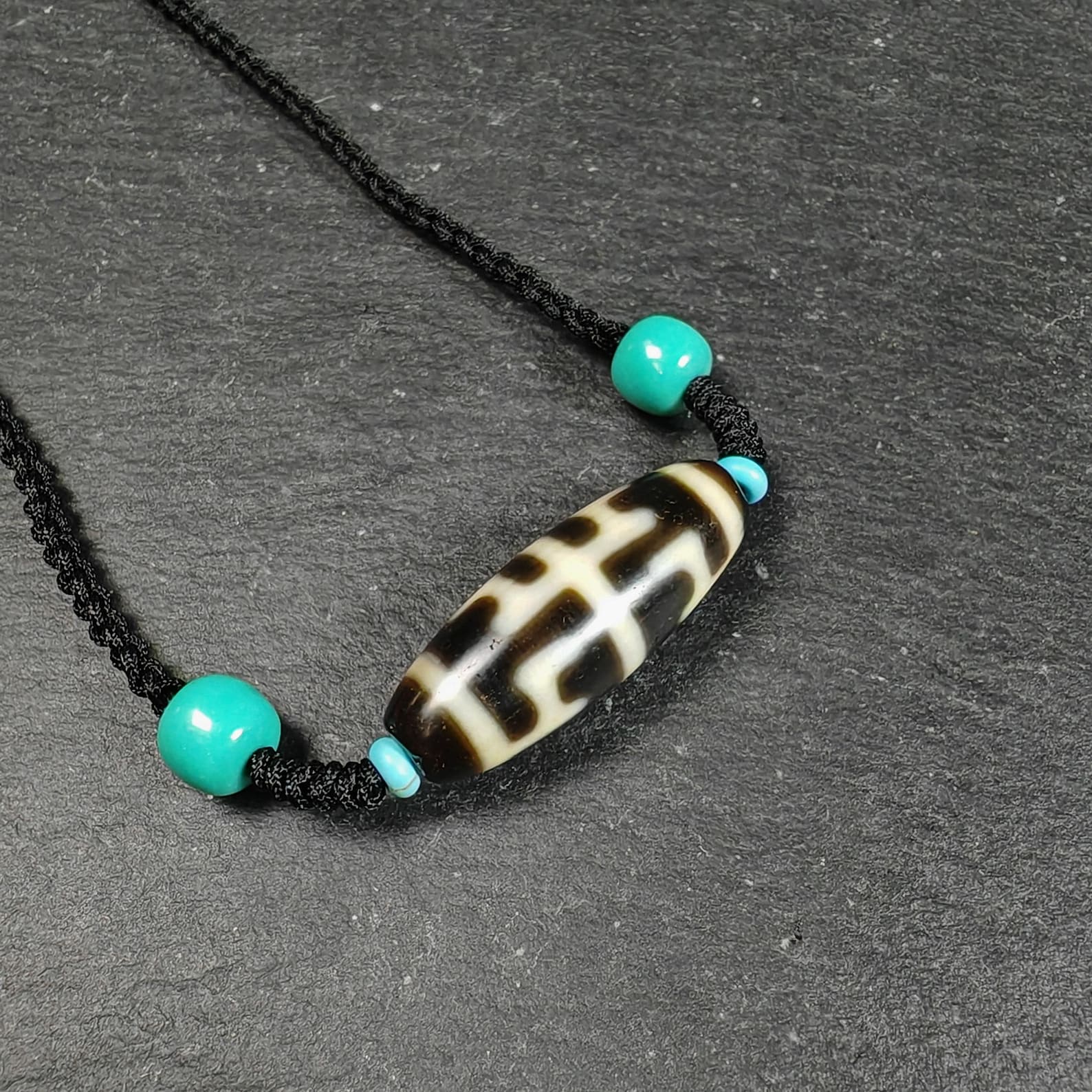 Antique Tibetan Guru Rinpoche Ritual Dzi Necklace | Protective Amulet for Vanquishing & Clearing | Spiritual Meditation Gift | 30×11mm