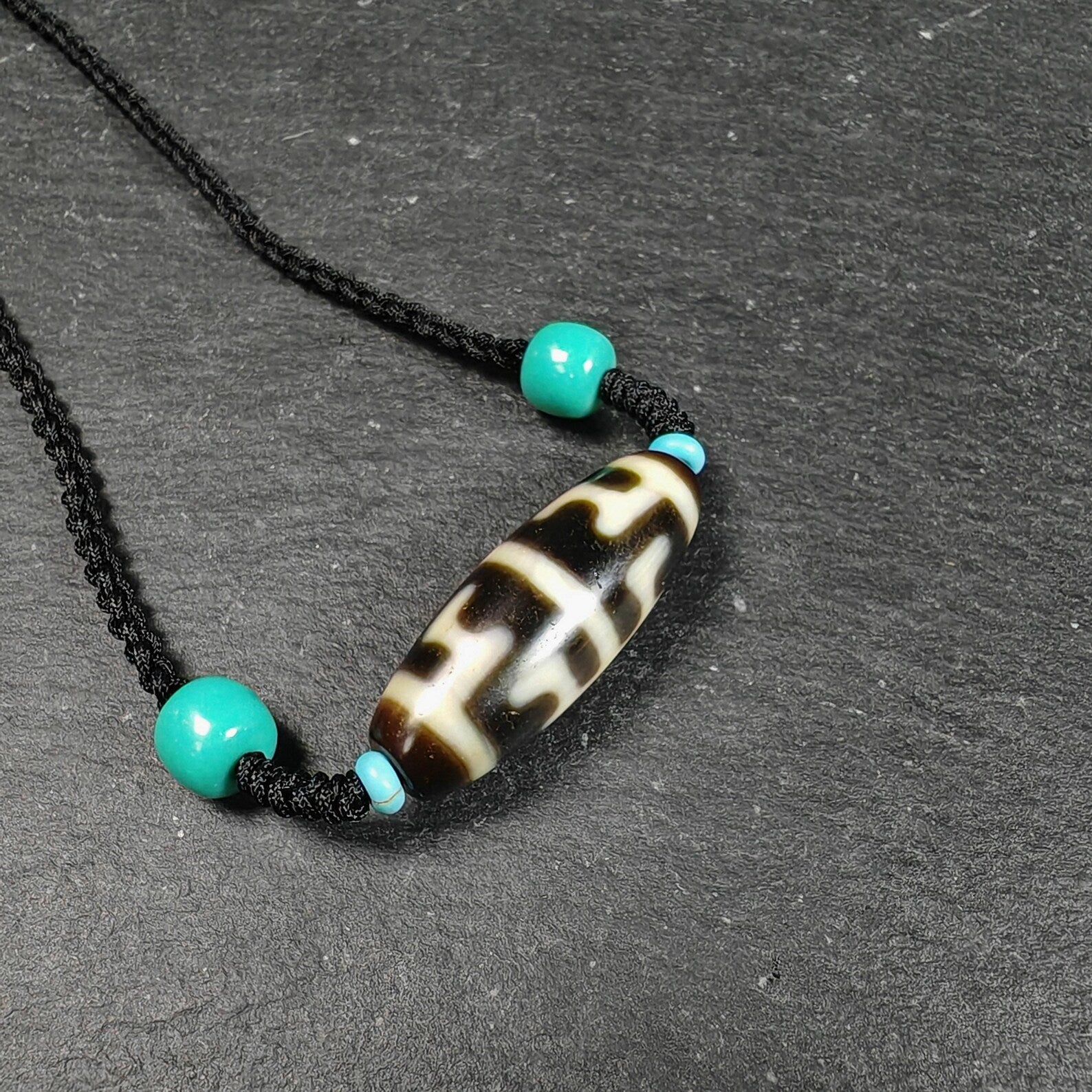 Antique Tibetan Guru Rinpoche Ritual Dzi Necklace | Protective Amulet for Vanquishing & Clearing | Spiritual Meditation Gift | 30×11mm