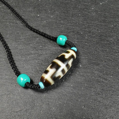 Antique Tibetan Guru Rinpoche Ritual Dzi Necklace | Protective Amulet for Vanquishing & Clearing | Spiritual Meditation Gift | 30×11mm