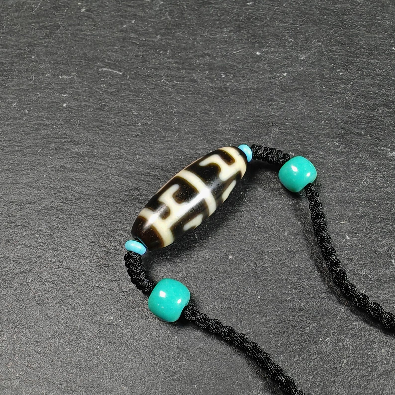 Antique Tibetan Guru Rinpoche Ritual Dzi Necklace | Protective Amulet for Vanquishing & Clearing | Spiritual Meditation Gift | 30×11mm