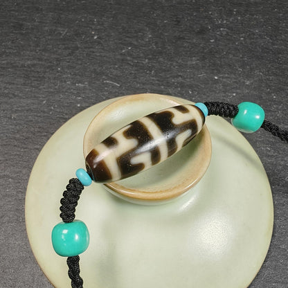 Antique Tibetan Guru Rinpoche Ritual Dzi Necklace | Protective Amulet for Vanquishing & Clearing | Spiritual Meditation Gift | 30×11mm