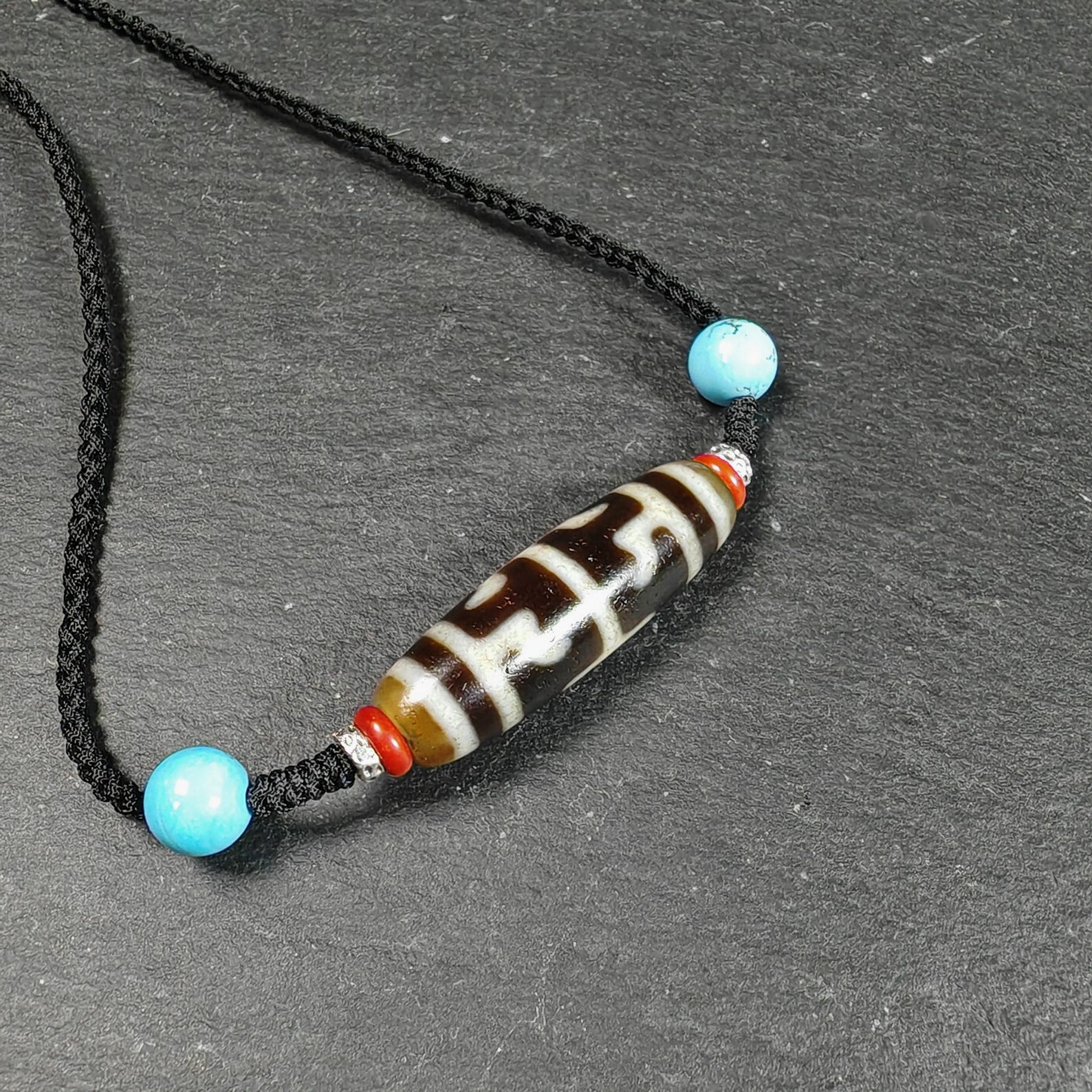 Antique Tibetan Guru Rinpoche Ritual Dzi Necklace | Protective Amulet for Vanquishing & Clearing | Spiritual Meditation Gift | 37×11mm