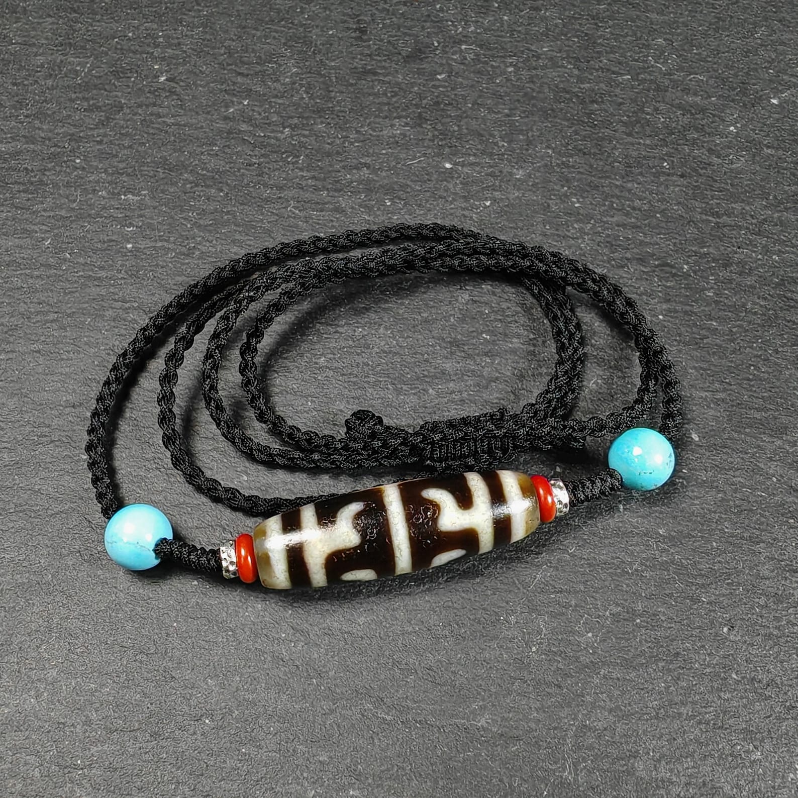 Antique Tibetan Guru Rinpoche Ritual Dzi Necklace | Protective Amulet for Vanquishing & Clearing | Spiritual Meditation Gift | 37×11mm