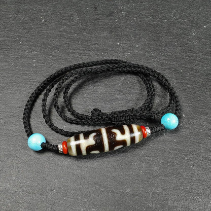 Antique Tibetan Guru Rinpoche Ritual Dzi Necklace | Protective Amulet for Vanquishing & Clearing | Spiritual Meditation Gift | 37×11mm