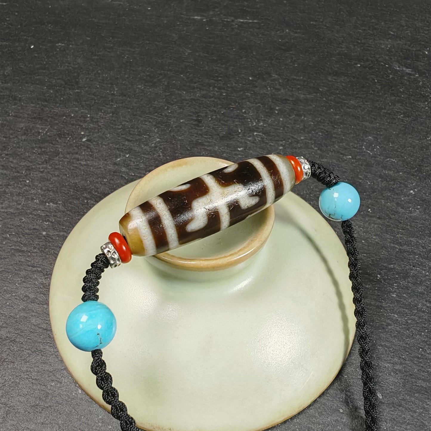 Antique Tibetan Guru Rinpoche Ritual Dzi Necklace | Protective Amulet for Vanquishing & Clearing | Spiritual Meditation Gift | 37×11mm