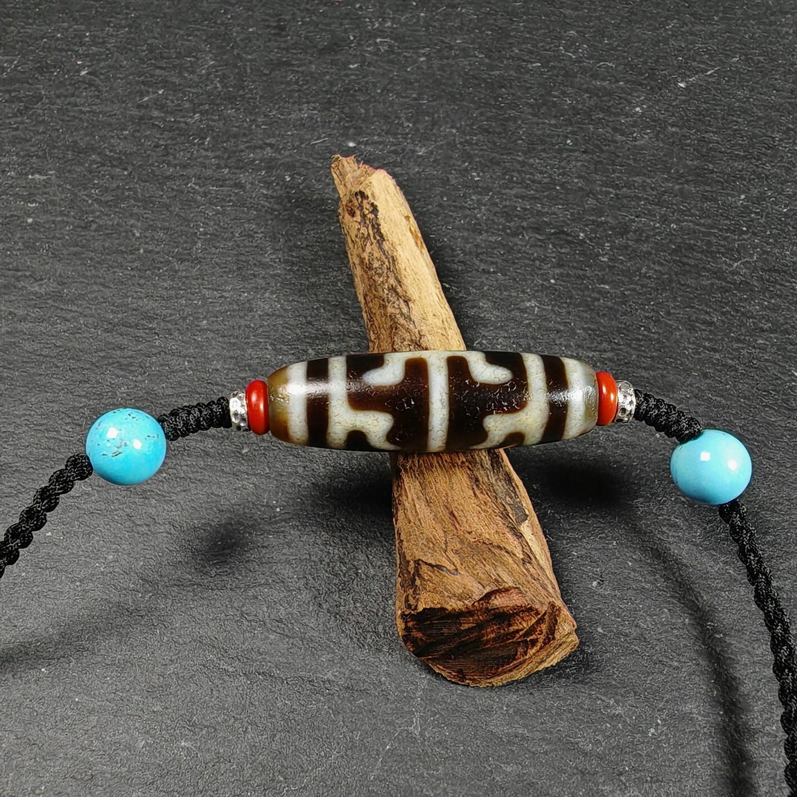 Antique Tibetan Guru Rinpoche Ritual Dzi Necklace | Protective Amulet for Vanquishing & Clearing | Spiritual Meditation Gift | 37×11mm