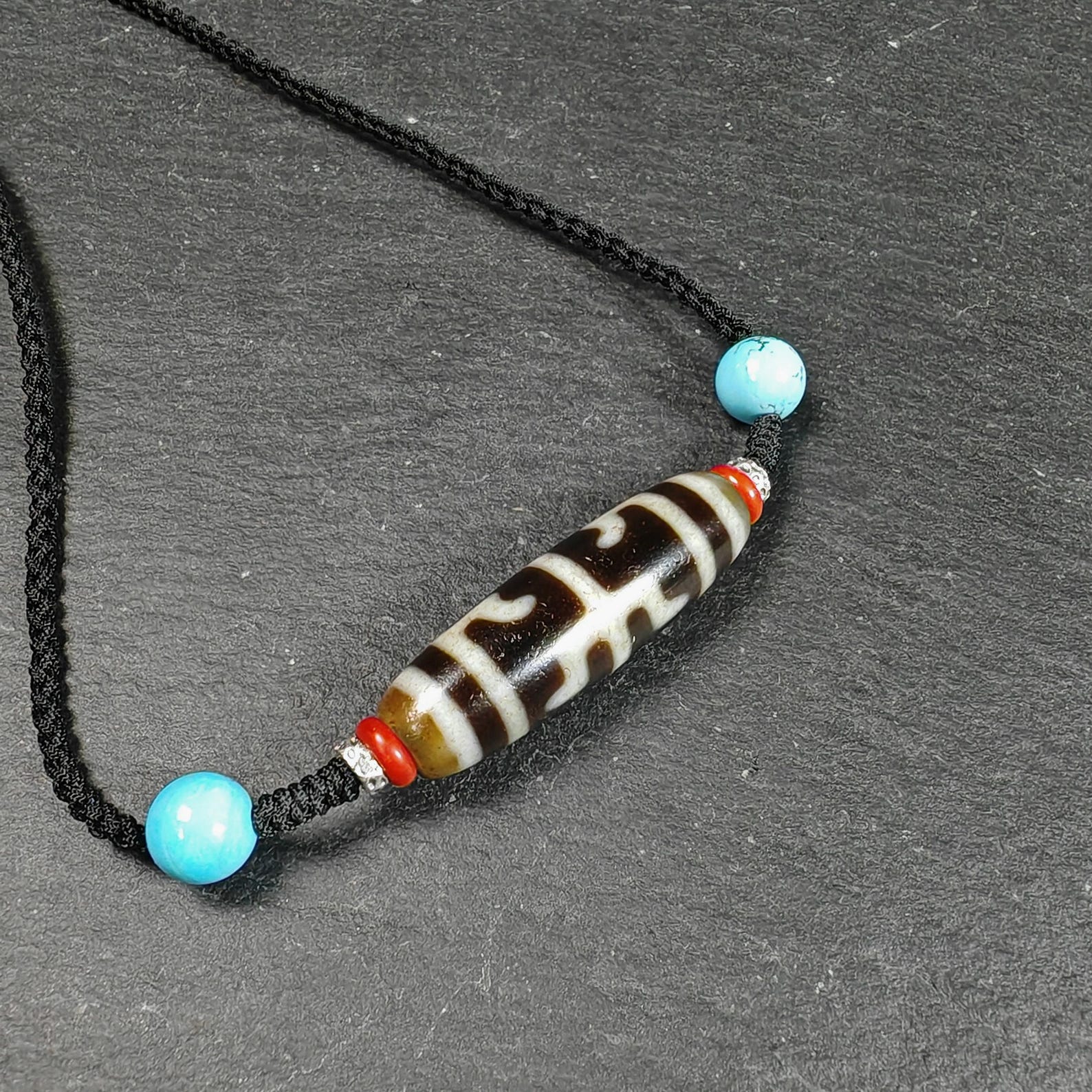 Antique Tibetan Guru Rinpoche Ritual Dzi Necklace | Protective Amulet for Vanquishing & Clearing | Spiritual Meditation Gift | 37×11mm